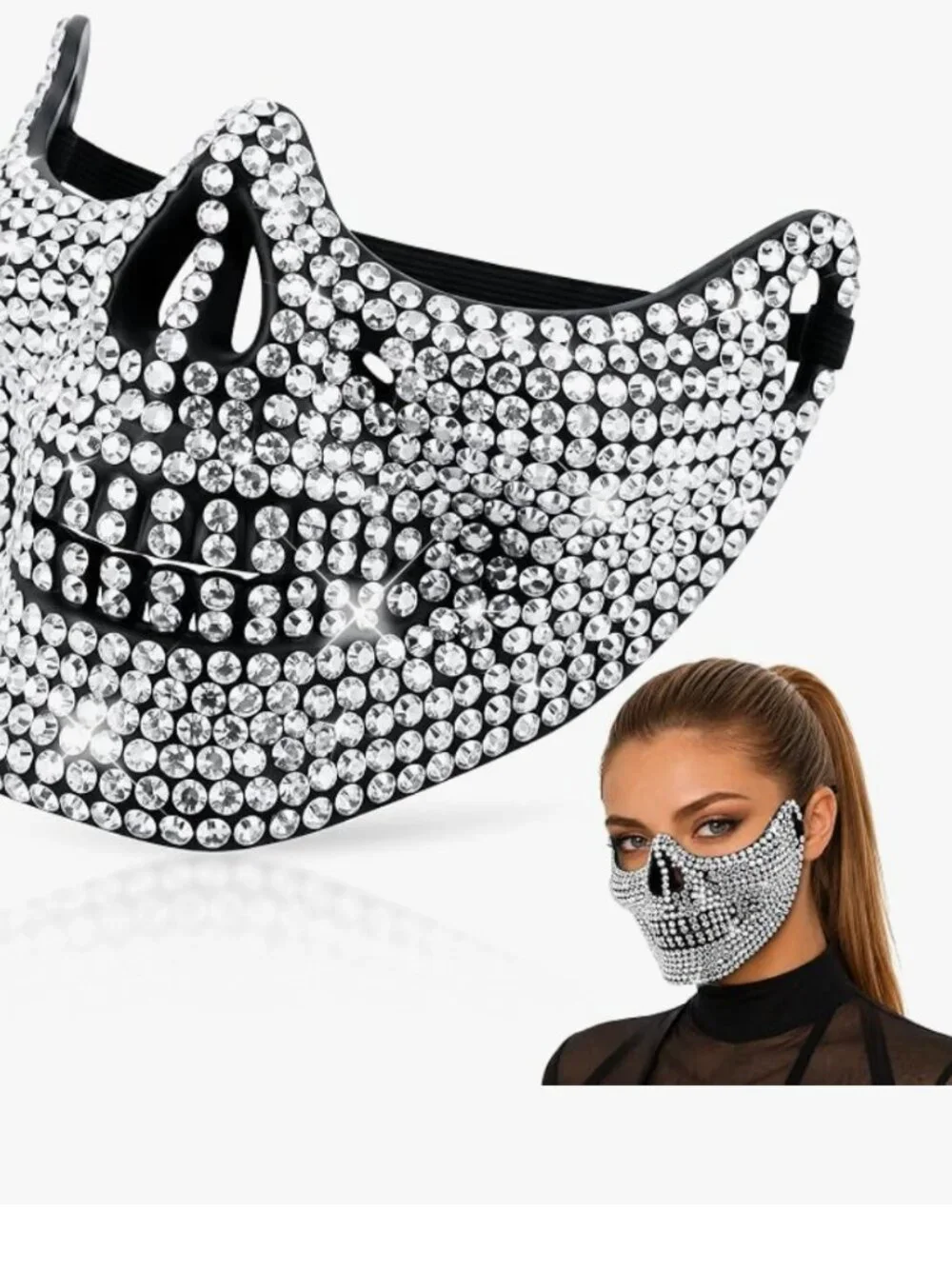 Bling Rhinestone Skull Half Mask